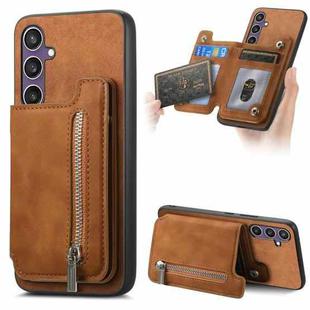 For Samsung Galaxy S23 FE 5G Retro MagSafe Zipper Wallet Card Bag Back Phone Case(Brown)