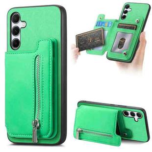 For Samsung Galaxy A34 5G Retro MagSafe Zipper Wallet Card Bag Back Phone Case(Green)