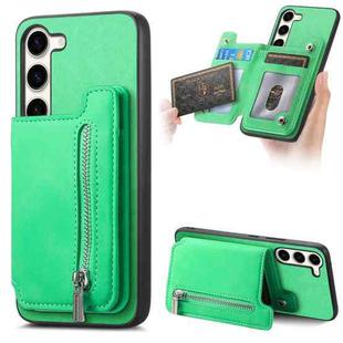 For Samsung Galaxy S23+ 5G Retro MagSafe Zipper Wallet Card Bag Back Phone Case(Green)