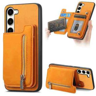 For Samsung Galaxy S23 5G Retro MagSafe Zipper Wallet Card Bag Back Phone Case(Yellow)