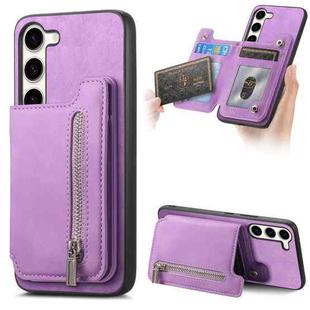 For Samsung Galaxy S23 5G Retro MagSafe Zipper Wallet Card Bag Back Phone Case(Purple)