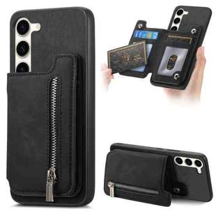 For Samsung Galaxy S23 5G Retro MagSafe Zipper Wallet Card Bag Back Phone Case(Black)