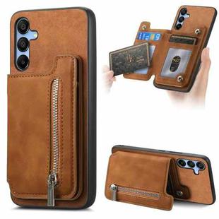 For Samsung Galaxy A14 Retro MagSafe Zipper Wallet Card Bag Back Phone Case(Brown)