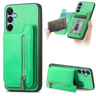 For Samsung Galaxy S25 5G Retro MagSafe Zipper Wallet Card Bag Back Phone Case(Green)