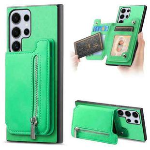 For Samsung Galaxy S25 Ultra 5G Retro MagSafe Zipper Wallet Card Bag Back Phone Case(Green)