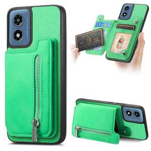 For Motorola Moto G Play 2024 4G Retro MagSafe Zipper Wallet Card Bag Back Phone Case(Green)