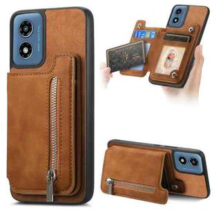 For Motorola Moto G Play 2024 4G Retro MagSafe Zipper Wallet Card Bag Back Phone Case(Brown)