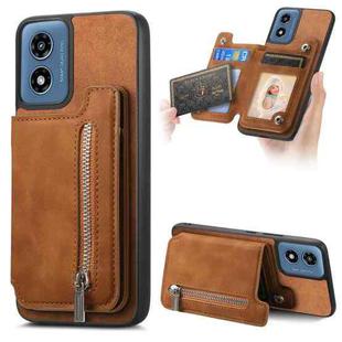 For Motorola Moto G55 Retro MagSafe Zipper Wallet Card Bag Back Phone Case(Brown)