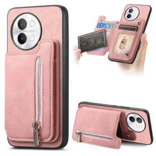 For vivo S18e 5G Retro MagSafe Zipper Wallet Card Bag Back Phone Case(Pink)