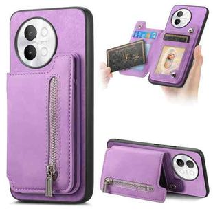 For vivo S18e 5G Retro MagSafe Zipper Wallet Card Bag Back Phone Case(Purple)