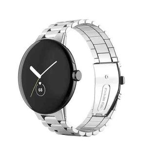For Google Pixel Watch 3 45mm Three Beads Stainless Steel Folding Buckle Integrated Watch Band(Silver)