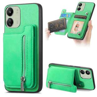 For Redmi 13C / Poco C65 / M6 Retro MagSafe Zipper Wallet Card Bag Back Phone Case(Green)