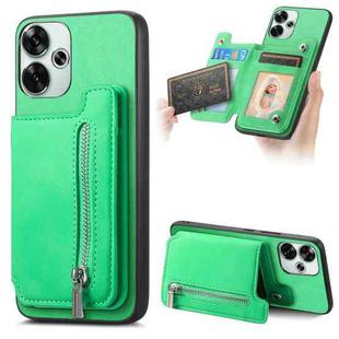 For Redmi Turbo 3 5G Retro MagSafe Zipper Wallet Card Bag Back Phone Case(Green)