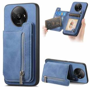 For Redmi A3 Retro MagSafe Zipper Wallet Card Bag Back Phone Case(Blue)