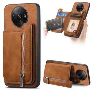 For Redmi A3 Retro MagSafe Zipper Wallet Card Bag Back Phone Case(Brown)