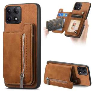 For Redmi K70E / Poco X6 Pro 5G Retro MagSafe Zipper Wallet Card Bag Back Phone Case(Brown)