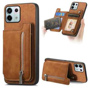 For Redmi Note 13 Pro 5G / Poco X6 5G Retro MagSafe Zipper Wallet Card Bag Back Phone Case(Brown)