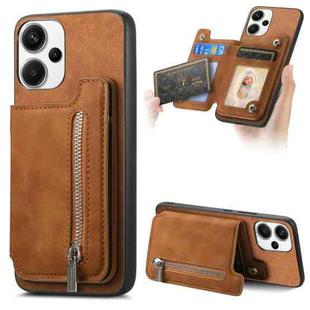 For Redmi Note 13 Pro+ Retro MagSafe Zipper Wallet Card Bag Back Phone Case(Brown)