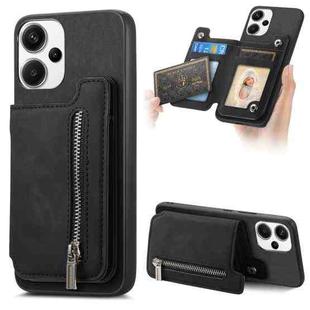 For Redmi Note 13 Pro+ Retro MagSafe Zipper Wallet Card Bag Back Phone Case(Black)