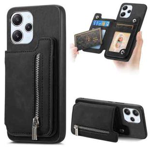 For Redmi 12 / Note 12R / Poco M6 Pro 5G Retro MagSafe Zipper Wallet Card Bag Back Phone Case(Black)