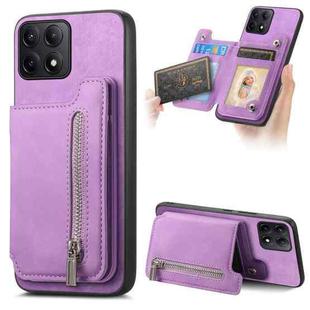 For Redmi K70 / K70 Pro 5G Retro MagSafe Zipper Wallet Card Bag Back Phone Case(Purple)