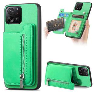 For Xiaomi 13T / 13T Pro Retro MagSafe Zipper Wallet Card Bag Back Phone Case(Green)