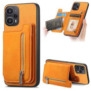 For Redmi Note 12 Turbo / Poco F5 5G Retro MagSafe Zipper Wallet Card Bag Back Phone Case(Yellow)