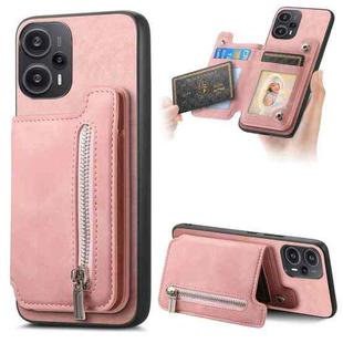 For Redmi Note 12 Turbo / Poco F5 5G Retro MagSafe Zipper Wallet Card Bag Back Phone Case(Pink)