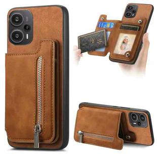 For Redmi Note 12 Turbo / Poco F5 5G Retro MagSafe Zipper Wallet Card Bag Back Phone Case(Brown)