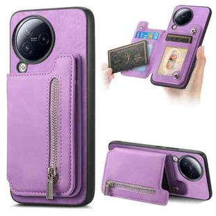 For Xiaomi Civi 3 5G Retro MagSafe Zipper Wallet Card Bag Back Phone Case(Purple)