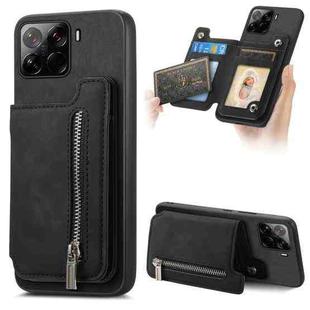 For Xiaomi 15 Pro Retro MagSafe Zipper Wallet Card Bag Back Phone Case(Black)