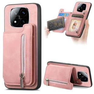 For Redmi Note 14 Pro+ 5G Retro MagSafe Zipper Wallet Card Bag Back Phone Case(Pink)