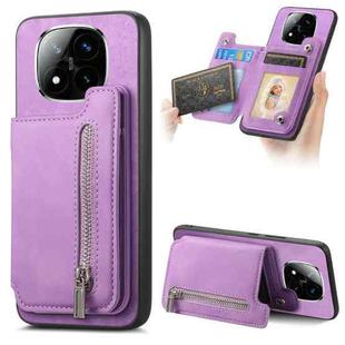 For Redmi Note 14 Pro+ 5G Retro MagSafe Zipper Wallet Card Bag Back Phone Case(Purple)