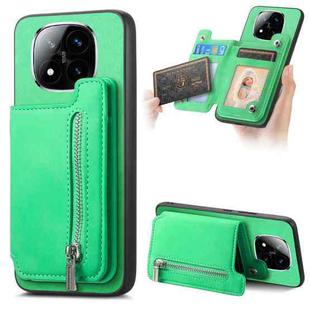 For Redmi Note 14 Pro+ 5G Retro MagSafe Zipper Wallet Card Bag Back Phone Case(Green)