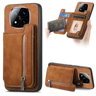 For Redmi Note 14 Pro+ 5G Retro MagSafe Zipper Wallet Card Bag Back Phone Case(Brown)