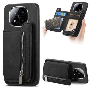 For Redmi Note 14 Pro+ 5G Retro MagSafe Zipper Wallet Card Bag Back Phone Case(Black)