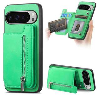 For Google Pixel 9 Pro XL Retro MagSafe Zipper Wallet Card Bag Back Phone Case(Green)