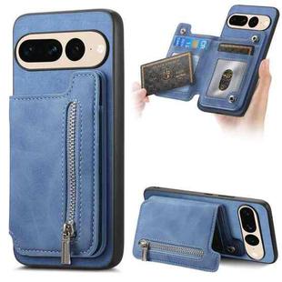 For Google Pixel 7 Pro Retro MagSafe Zipper Wallet Card Bag Back Phone Case(Blue)