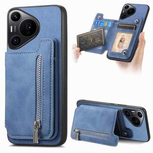 For Huawei Pura 70 Pro+ Retro MagSafe Zipper Wallet Card Bag Back Phone Case(Blue)