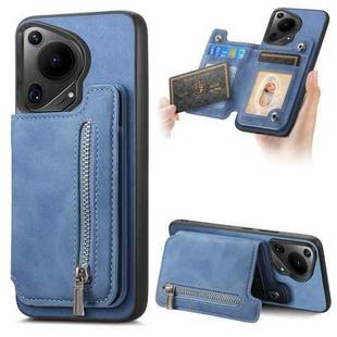 For Huawei Pura 70 Ultra Retro MagSafe Zipper Wallet Card Bag Back Phone Case(Blue)