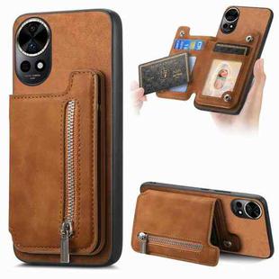 For Huawei nova 12 / 13 Retro MagSafe Zipper Wallet Card Bag Back Phone Case(Brown)