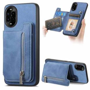 For Huawei nova 13 Pro Retro MagSafe Zipper Wallet Card Bag Back Phone Case(Blue)