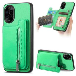 For Huawei nova 13 Pro Retro MagSafe Zipper Wallet Card Bag Back Phone Case(Green)