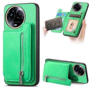 For Realme 11 4G Global Retro MagSafe Zipper Wallet Card Bag Back Phone Case(Green)