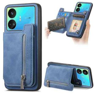 For Realme GT Neo5 SE 5G Retro MagSafe Zipper Wallet Card Bag Back Phone Case(Blue)