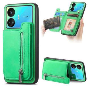 For Realme GT Neo5 SE 5G Retro MagSafe Zipper Wallet Card Bag Back Phone Case(Green)