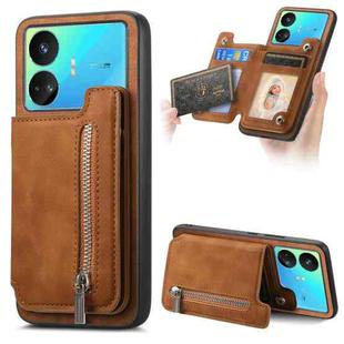 For Realme GT Neo5 SE 5G Retro MagSafe Zipper Wallet Card Bag Back Phone Case(Brown)