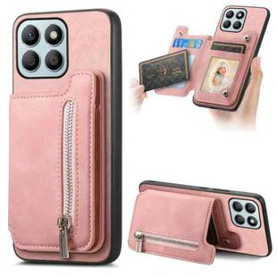 For Honor X8b Retro MagSafe Zipper Wallet Card Bag Back Phone Case(Pink)