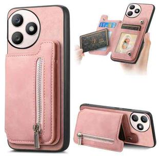 For Honor X50i+ Retro MagSafe Zipper Wallet Card Bag Back Phone Case(Pink)