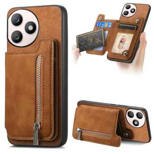 For Honor X50i+ Retro MagSafe Zipper Wallet Card Bag Back Phone Case(Brown)